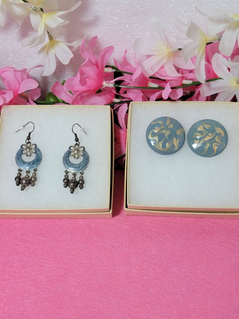 Vintage Enamel Handcrafted Earrings for Pierced Ears 2 Pair